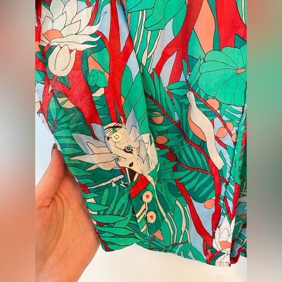 Talbots art deco jungle print cotton button-up blouse - Picture 3 of 3